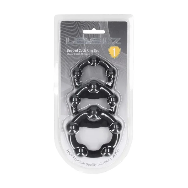 LEVELZ Beaded Silicone Cock Ring Set of 3 - Black - Black Cock Rings - Set of 3 Sizes — image 5 of 6