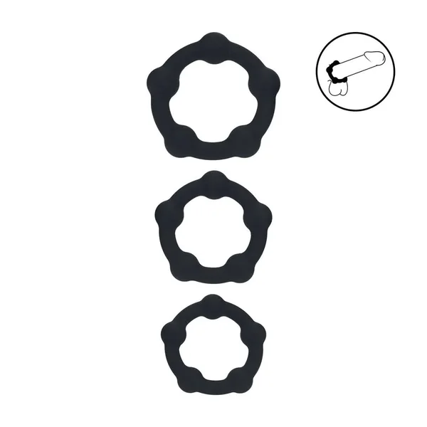 LEVELZ Beaded Silicone Cock Ring Set of 3 - Black - Black Cock Rings - Set of 3 Sizes — image 2 of 6