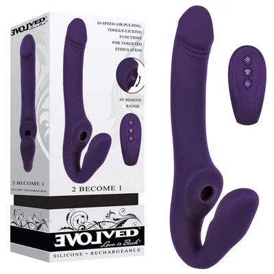 evolved 2 become 1 purple 235 cm usb rechargeable strapless strap on with remote