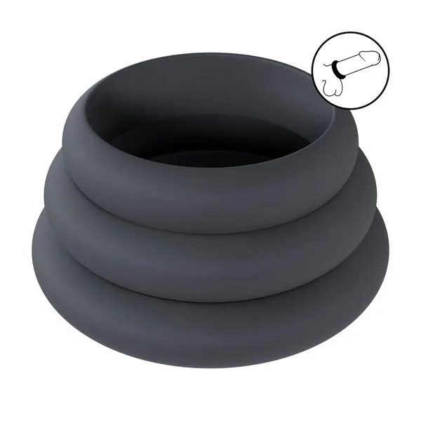 LEVELZ Wide O Silicone Cock Ring Set of 3 - L/XL/2X - Black Cock Rings - Set of 3 Sizes — image 3 of 7