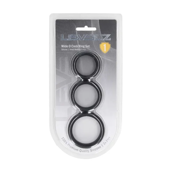 LEVELZ Wide O Silicone Cock Ring Set of 3 - S/M/L - Black Cock Rings - Set of 3 Sizes — image 6 of 7