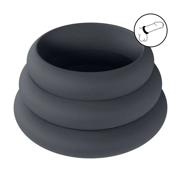 LEVELZ Wide O Silicone Cock Ring Set of 3 - S/M/L - Black Cock Rings - Set of 3 Sizes — image 3 of 7