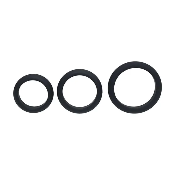 LEVELZ Wide O Silicone Cock Ring Set of 3 - S/M/L - Black Cock Rings - Set of 3 Sizes — image 2 of 7