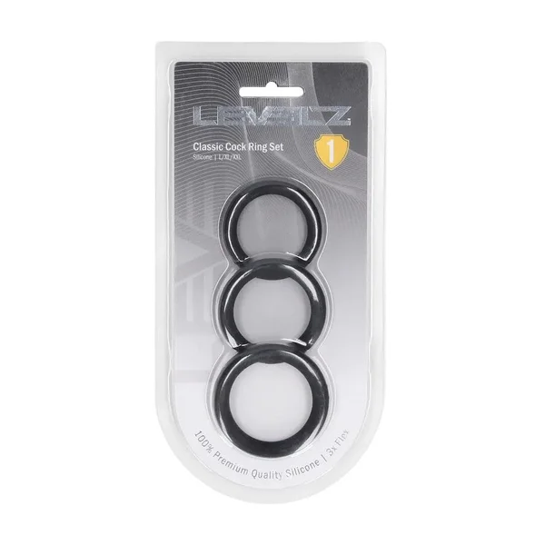 LEVELZ Classic Silicone Cock Ring Set - L/XL/XXL - Black Cock Rings - Set of 3 Sizes — image 6 of 7