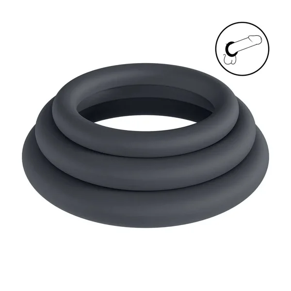 LEVELZ Classic Silicone Cock Ring Set - L/XL/XXL - Black Cock Rings - Set of 3 Sizes — image 3 of 7