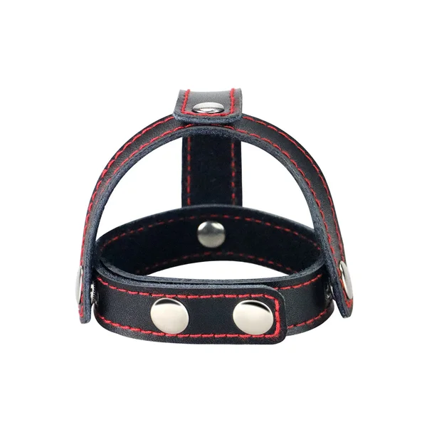 Bondage Fetish T-Style Leather Cock Ring with Ball Divider - Black Cock Ring — image 6 of 6