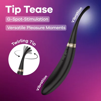 satisfyer tip tease black black usb rechargeable vibrator with twirling tip