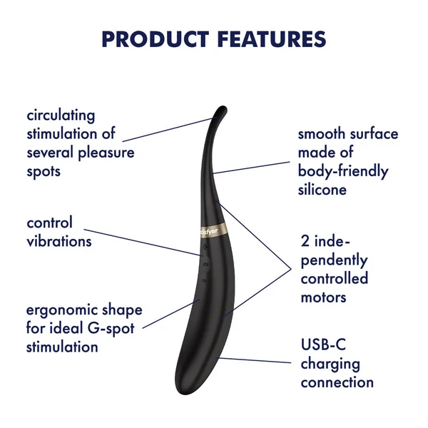 Satisfyer Tip Tease - Black - Black USB Rechargeable Vibrator with Twirling Tip — image 2 of 8