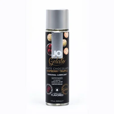 jo gelato white chocolate raspberry lube 120 ml white chocolate raspberry flavoured water based lubricant 120 ml bottle
