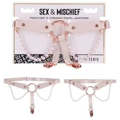 sex mischief peaches n creame pearl garters peach rose gold garters with pearls set of 2