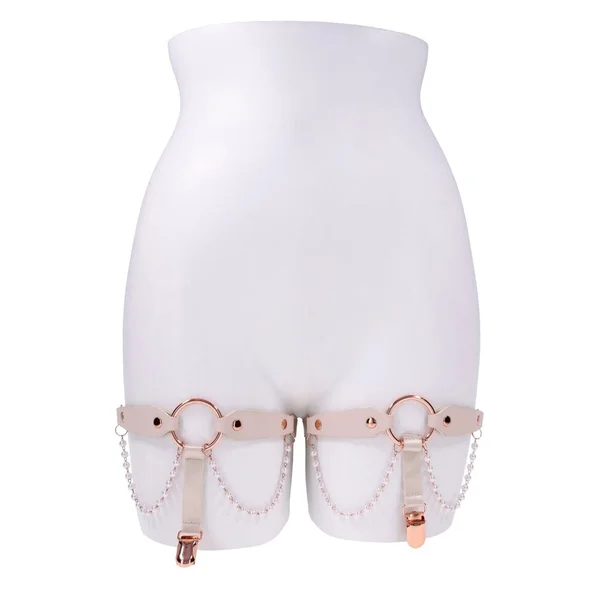 Sex & Mischief Peaches n CreaMe Pearl Garters - Peach / Rose Gold Garters with Pearls - Set of 2
