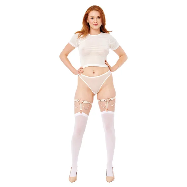 Sex & Mischief Peaches n CreaMe Pearl Garters - Peach / Rose Gold Garters with Pearls - Set of 2