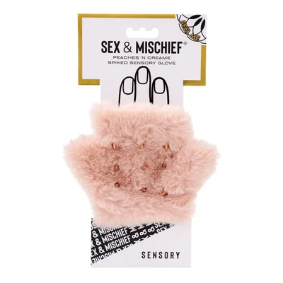 sex mischief peaches n creame spiked sensory glove peach furry glove with metal spikes
