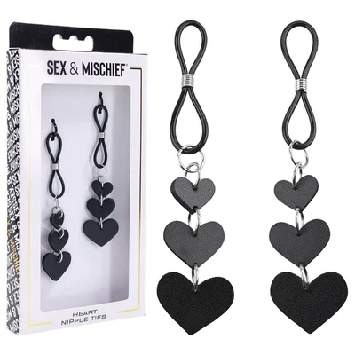 sex mischief heart nipple ties black nipple restraints set of 2