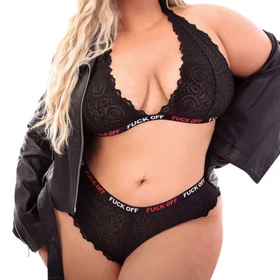 fantasy lingerie vibe fck off queen size lace bralette cheeky panty set