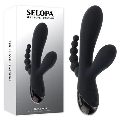 selopa triple aces black 197 cm usb rechargeable triple stimulator vibrator