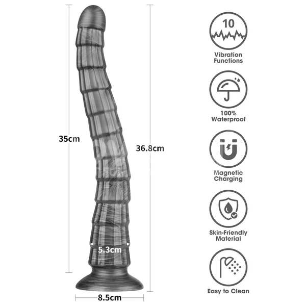 King Sized Vibrating Vibrax Slider - Grey 36.8 cm (14.5'') USB Rechargeable Vibrating Dildo — image 2 of 9