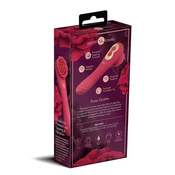 Secret Kisses ROSEGASM ROSE QUAKE - Red 18.8 cm USB Rechargeable Dual Ended Tapping Vibrator — image 5 of 5