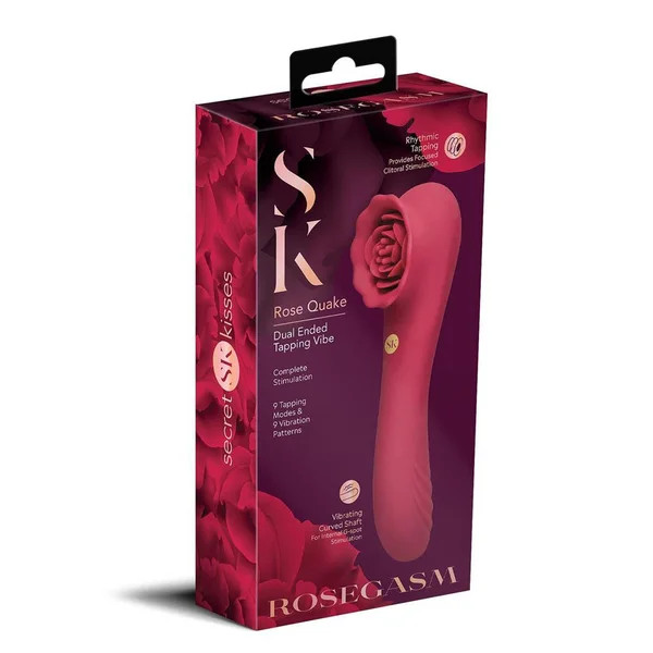 Secret Kisses ROSEGASM ROSE QUAKE - Red 18.8 cm USB Rechargeable Dual Ended Tapping Vibrator — image 4 of 5