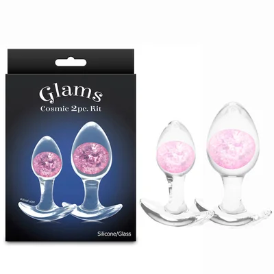 glams cosmic 2pc kit pink clearpink butt plugs set of 2 sizes
