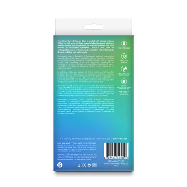 Colours Curve - Vibrating 6'' Dildo - Teal - Teal 16.4 cm USB Rechargeable Vibrating Dildo with Wireless Remote — image 4 of 4