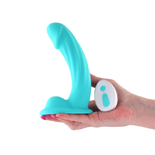 Colours Curve - Vibrating 6'' Dildo - Teal - Teal 16.4 cm USB Rechargeable Vibrating Dildo with Wireless Remote — image 2 of 4