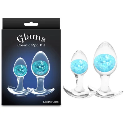 glams cosmic 2pc kit blue clearblue butt plugs set of 2 sizes