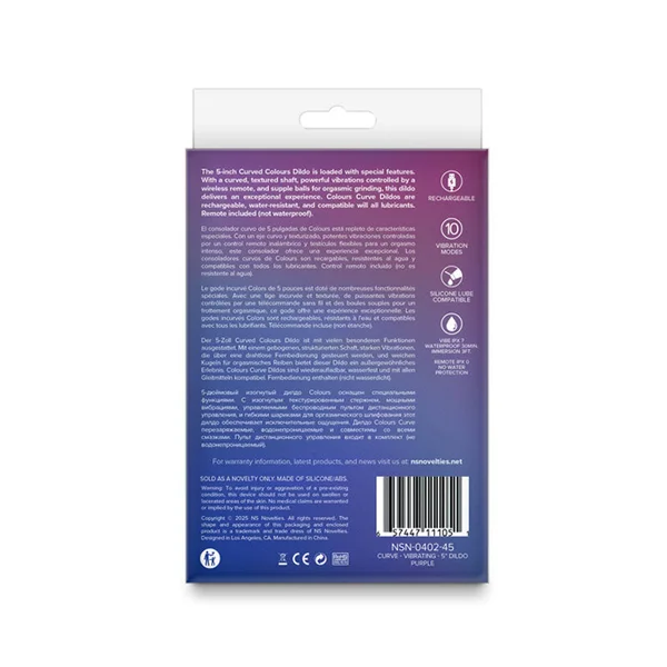 Colours Curve - Vibrating 5'' Dildo - Purple - Purple 12.6 cm USB Rechargeable Vibrating Dildo with Wireless Remote — image 4 of 4