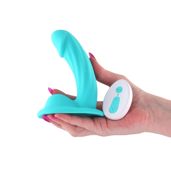 Colours Curve - Vibrating 5'' Dildo - Teal - Teal 12.6 cm USB Rechargeable Vibrating Dildo with Wireless Remote — image 2 of 4