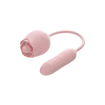 adam eve thrust tickle rose vibrator pink usb rechargeable flickering rose stimulator with thrusting bullet