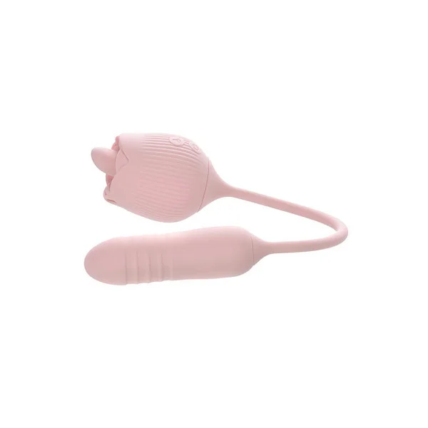 Adam & Eve THRUST & TICKLE Rose Vibrator - Pink USB Rechargeable Flickering Rose Stimulator with Thrusting Bullet — image 2 of 4