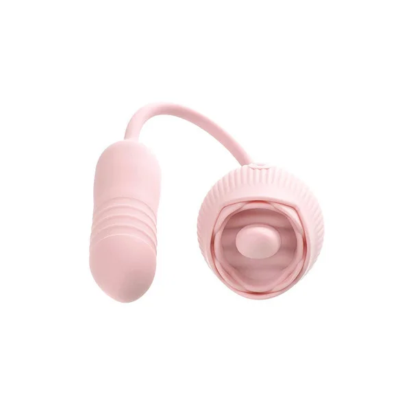 Adam & Eve THRUST & TICKLE Rose Vibrator - Pink USB Rechargeable Flickering Rose Stimulator with Thrusting Bullet — image 3 of 4