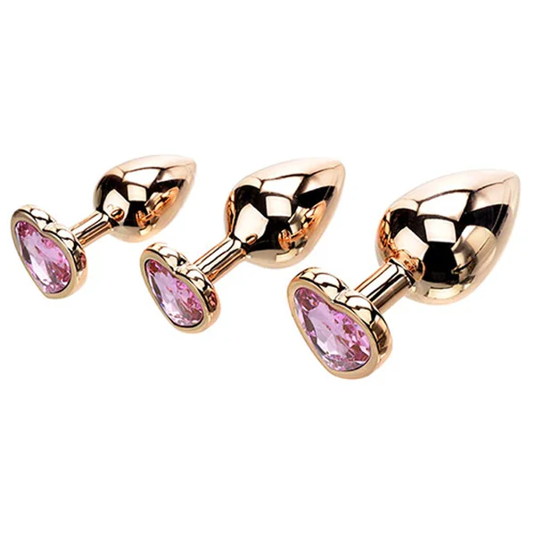 Adam & Eve ROSE GOLD HEART GEM ANAL TRAINING SET - Rose Gold Metal Anal Plugs with Pink Gem Bases - Set of 3 Sizes — image 2 of 6