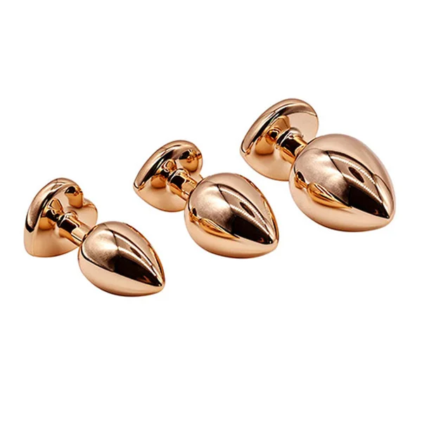 Adam & Eve ROSE GOLD HEART GEM ANAL TRAINING SET - Rose Gold Metal Anal Plugs with Pink Gem Bases - Set of 3 Sizes — image 3 of 6