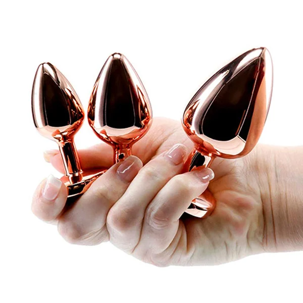 Adam & Eve ROSE GOLD HEART GEM ANAL TRAINING SET - Rose Gold Metal Anal Plugs with Pink Gem Bases - Set of 3 Sizes — image 6 of 6