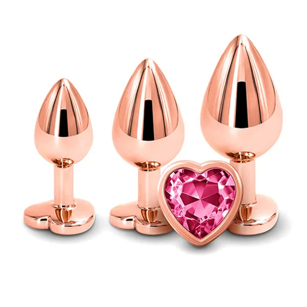 Adam & Eve ROSE GOLD HEART GEM ANAL TRAINING SET - Rose Gold Metal Anal Plugs with Pink Gem Bases - Set of 3 Sizes — image 4 of 6