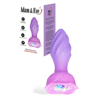 adam eve rotating rose plug pink 12 cm usb rechargeable rotating vibrating butt plug with gem base