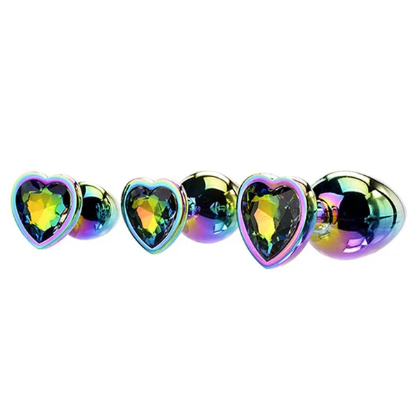Adam & Eve RAINBOW HEART GEM ANAL TRAINING SET - Multicoloured Metal Anal Plugs with Gem Bases - Set of 3 Sizes — image 2 of 5