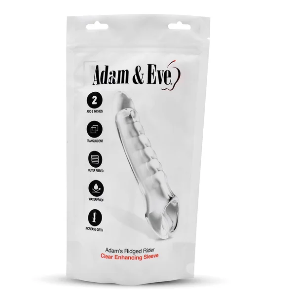 Adam & Eve Ridged Rider - Clear 22.9 cm Penis Extension Sleeve — image 6 of 6