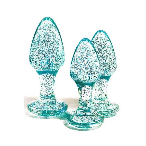 Adam & Eve Glitter Gem 3-Piece Butt Plug Set - Blue - Glitter Blue Butt Plugs - Set of 3 Sizes — image 2 of 4