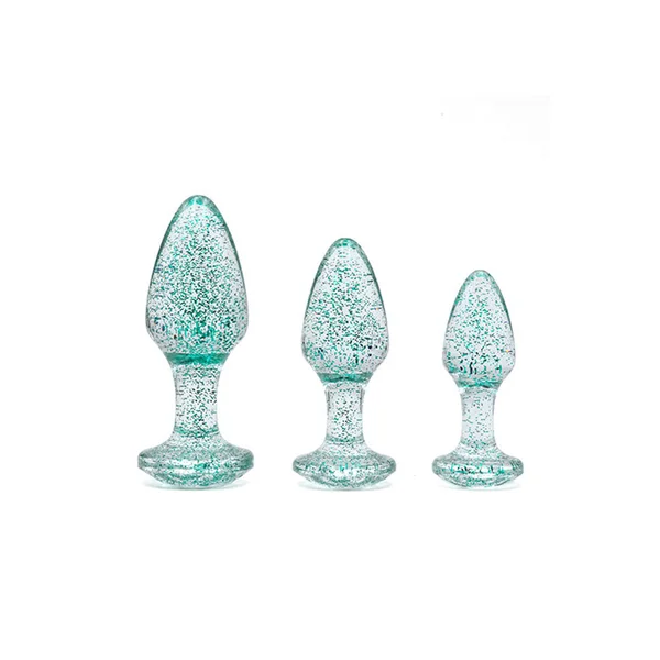 Adam & Eve Glitter Gem 3-Piece Butt Plug Set - Blue - Glitter Blue Butt Plugs - Set of 3 Sizes — image 3 of 4