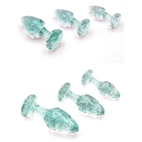 Adam & Eve Glitter Gem 3-Piece Butt Plug Set - Blue - Glitter Blue Butt Plugs - Set of 3 Sizes — image 4 of 4