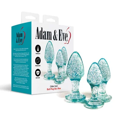 adam eve glitter gem 3 piece butt plug set blue glitter blue butt plugs set of 3 sizes