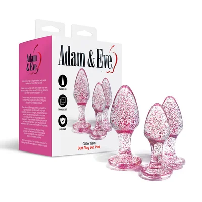 adam eve glitter gem 3 piece butt plug set pink glitter pink butt plugs set of 3 sizes