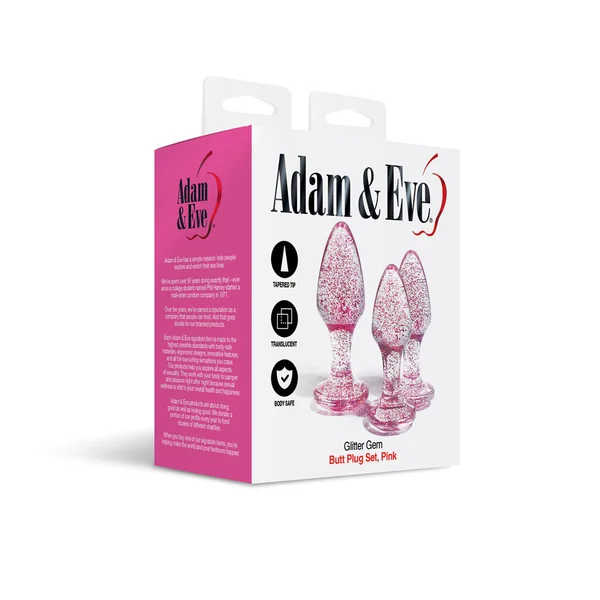 Adam & Eve Glitter Gem 3-Piece Butt Plug Set - Pink - Glitter Pink Butt Plugs - Set of 3 Sizes — image 5 of 5