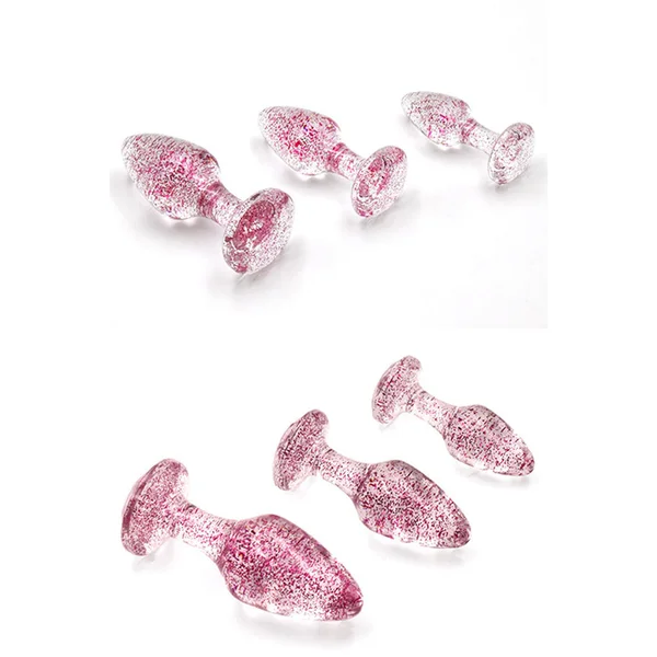 Adam & Eve Glitter Gem 3-Piece Butt Plug Set - Pink - Glitter Pink Butt Plugs - Set of 3 Sizes — image 4 of 5