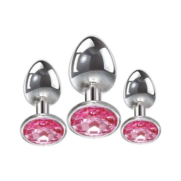 Adam & Eve Pink Gem Anal Plug Set - Metallic Butt Plugs with Gems - Set of 3 Sizes — image 2 of 3