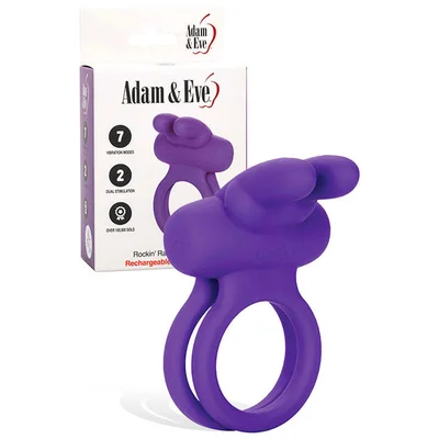 adam eve rockin rabbit purple usb rechargeable cock balls ring
