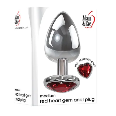 adam eve red heart gen anal plug medium metallic 825 cm butt plug with heart gem base