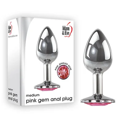 adam eve pink gem anal plug medium silver medium 82 cm metal butt plug with pink gem